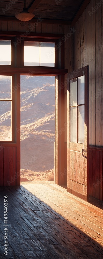 Obraz premium Sunlit Interior Room With View Of Valley