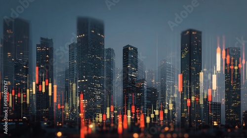 Modern City Towers with Layered Patterns and Semi-Transparent Atmosphere