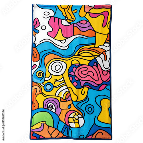 Playful Beach Towel with Giant Quirky Doodles and R Isolated on Transparent Background