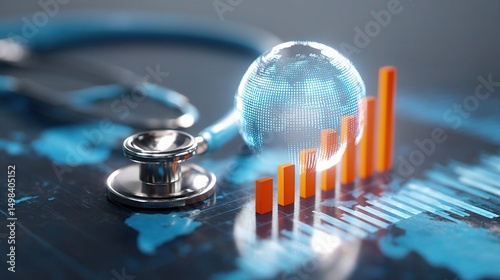 Double Exposure of Stethoscope and Financial Growth Chart Concept