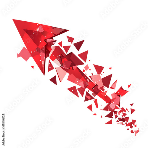 Abstract Arrow with Fragmented Shapes in Crimson Red Isolated on Transparent Background