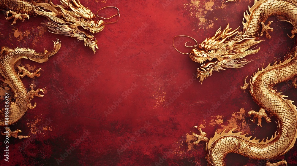 Blank wishcard Chinese dragon motifs deep red and gold accents no text culturally respectful and Adobe Stock compliant Blank wishcard Chinese dragon motifs deep red and gold accents no text culturally respectful and Adobe Stock compliant