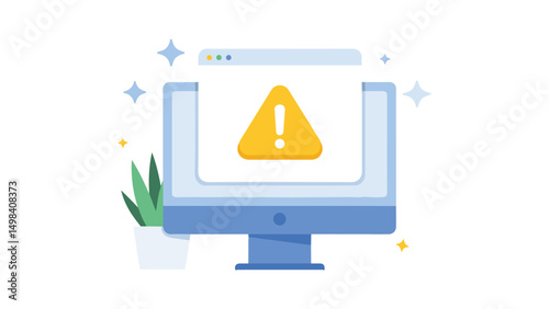 Computer Warning Alert – Monitor Displaying Yellow Exclamation Symbol for System Error or Online Risk Notification