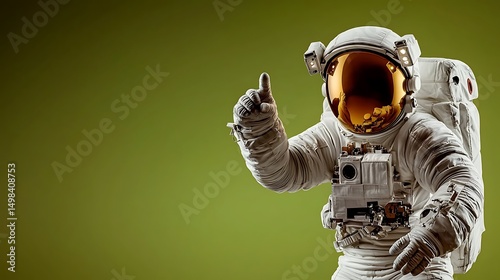 Astronaut in a spacesuit giving a thumbs-up against a vibrant green background, symbolizing positivity