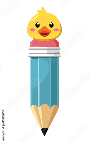 pencil topper features a cute blue duck