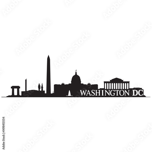 Vector Washington DC skyline. Travel Washington DC famous landmarks. Business and tourism concept for presentation, banner, web site. Vector black silhouette. with white background