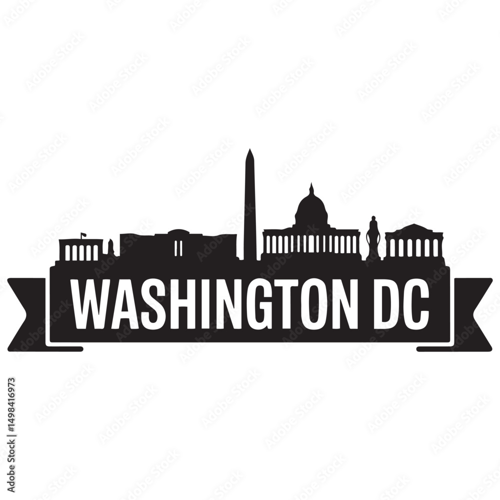 Obraz premium Vector Washington DC skyline. Travel Washington DC famous landmarks. Business and tourism concept for presentation, banner, web site. Vector black silhouette. with white background