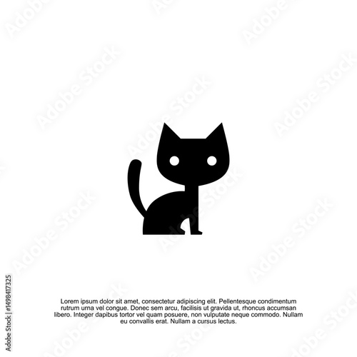 Abstract feline illustration presents a clean, solid black vector design cat with a simple, geometric shape sitting, set against a pristine white background to ensure clarity