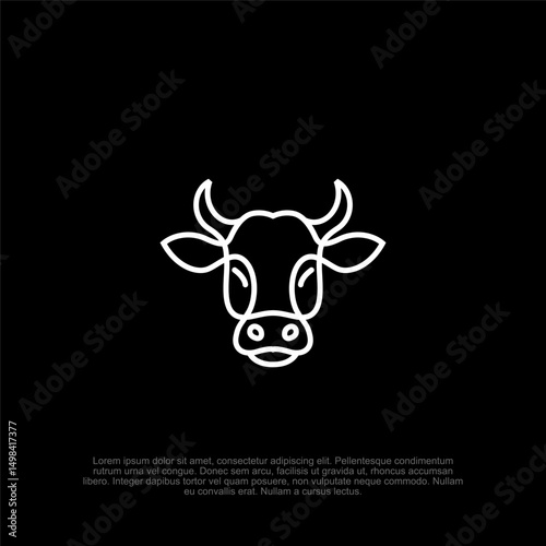 Elegant Simplicity: A Minimalist White Line Art Illustration of a Cow's Head on a Stark Black Canvas, Embodying Farm Imagery and Symbolic of Rural Serenity and Livestock Culture