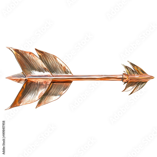 Contemporary Arrow with Fluid Lines in Burnished Copper Isolated on Transparent Background