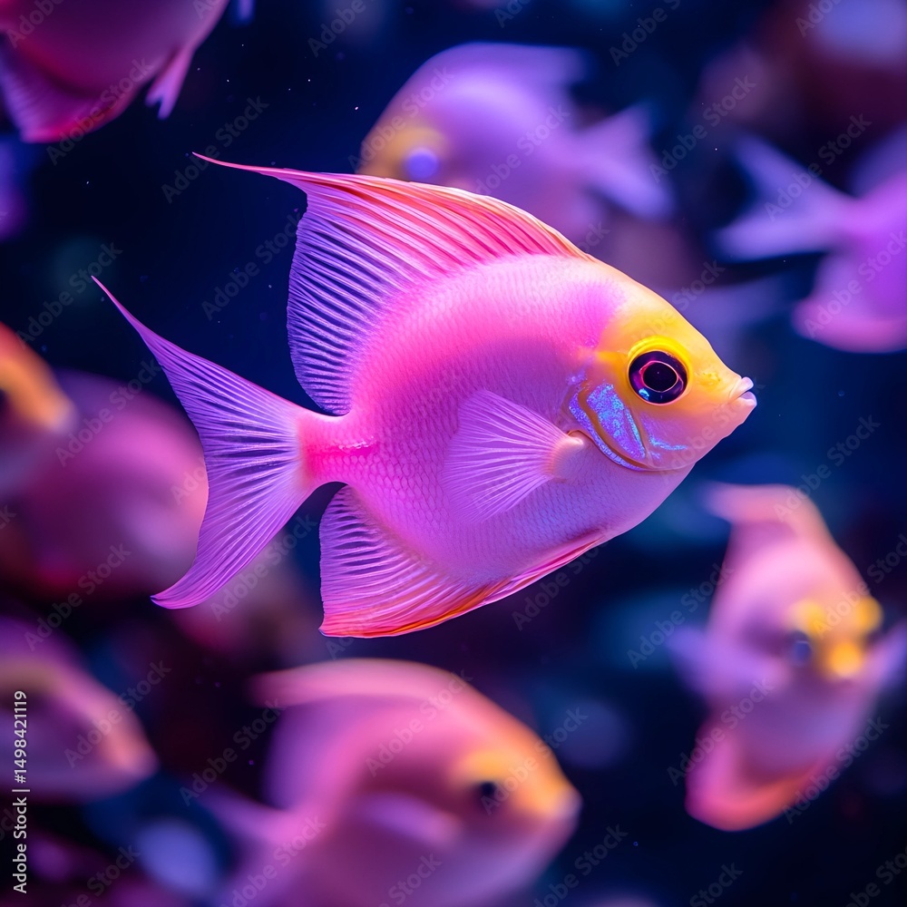 Naklejka premium Pink fish swimming in a tank, cute