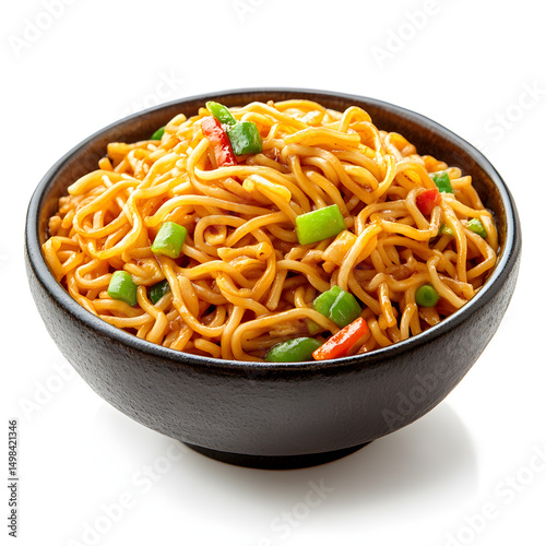 A bowl of noodles with green vegetables