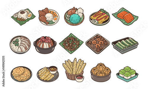 Malaysia foods graphic vector illustration set