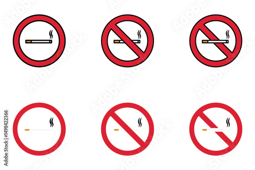 smoking sign icon set. no smoking icon. no smoking logo. vector