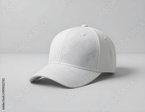 A realistic image of a plain white baseball cap placed on a clean, neutral background