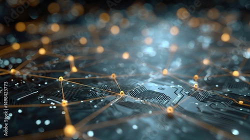 Digital Technology Network Nodes Overlaid with Glowing Effect