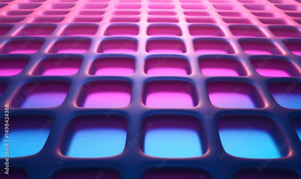 Obraz premium Abstract grid, neon pink blue gradient, 3D render, background texture, website design