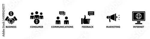 B2C banner web icon vector illustration for business to consumer concept of marketing with communications, feedback, marketing, and internet icon