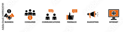 B2C banner web icon vector illustration for business to consumer concept of marketing with communications, feedback, marketing, and internet icon