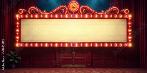 Old cinema marquee with blank spaces for film titles or event listings in a nostalgic style, vintage marquee, classic signage, film titles