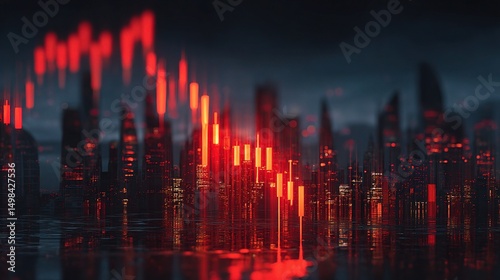 Glowing Red Downward Forex Chart with Dripping Effect in Blur
