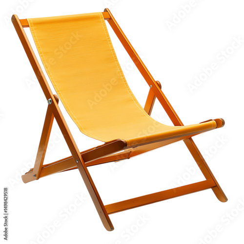 Contemporary Lightweight Wooden Beach Chair with a Yellow Cover Isolated on Transparent Background