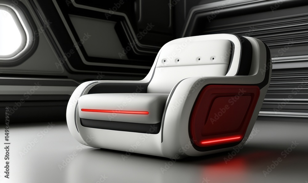 Obraz premium Futuristic armchair in modern space, glowing accents, sleek design, website banner