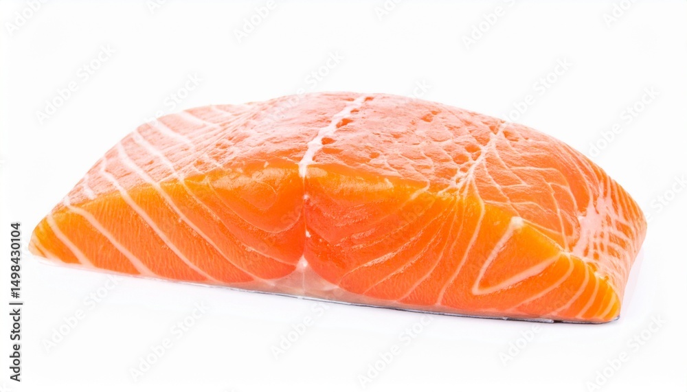 Fresh salmon fillet on white background with full depth of field for healthy food or omega-3 concept Fresh salmon fillet on white background with full depth of field for healthy food or omega-3 concept