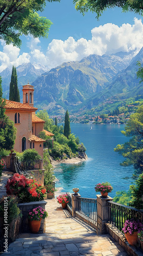 Lake Bled in Slovenia features a scenic landscape with mountains, water, and a church on an island, with Bled Castle offering a view