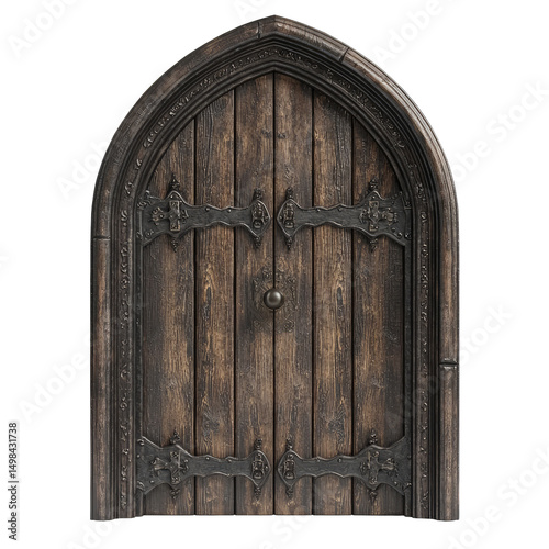 an antique looking wooden door with intricate carvings, predominantly in shades of brown