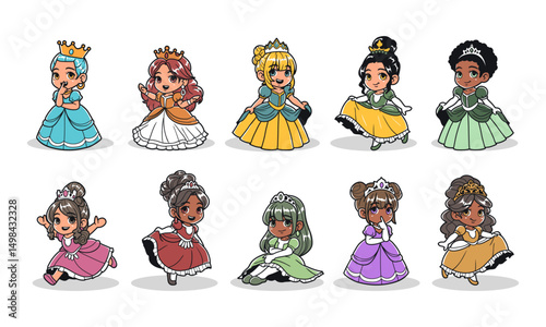 Princess character graphic vector illustration set