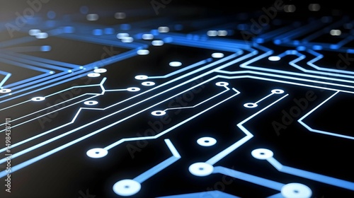 Circuit board electronic or electrical line on blue engineering technology concept