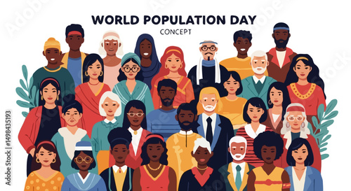 Diverse people of different cultures and ages – World Population Day vector illustration