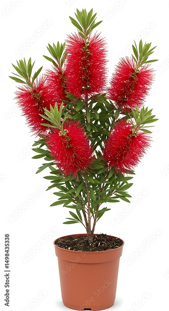 Fototapeta premium Bottlebrush blossoms in brown pot