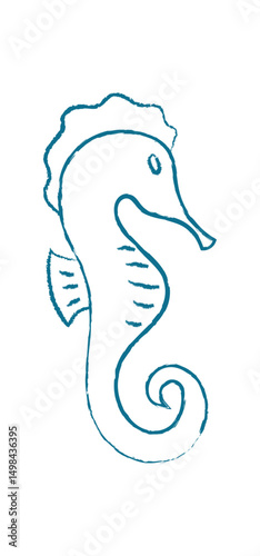 Chalk seahorse icon. Crayon aquatic creature. Underwater marine world, doodle style, potential for summer projects.