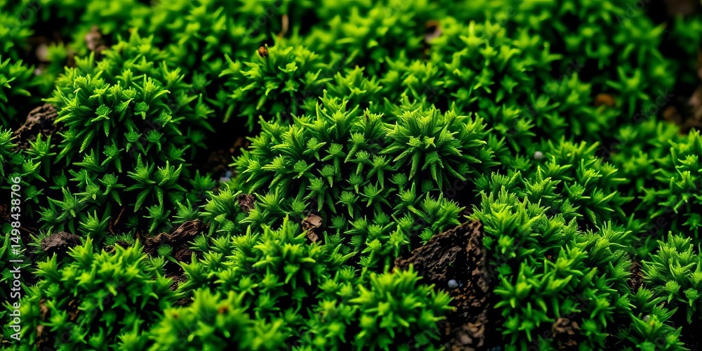 Fototapeta premium Close-up of vibrant green moss texture, intricate details visible, flora, miniature
