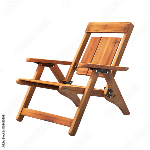 Sport Inspired Reclining Wooden Beach Chair with Wheels Isolated on Transparent Background