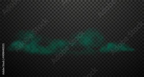 Realistic translucent toxic green smell, smoke, steam clouds. Vector illustration. Bad fluid haze or fog isolated on black transparent background