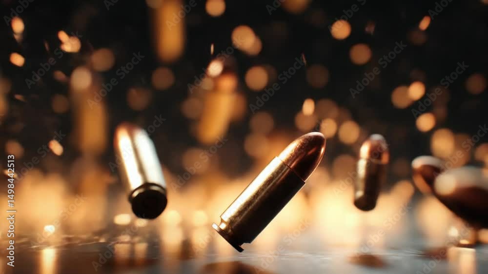 Ammunition cartridges in motion against dark background