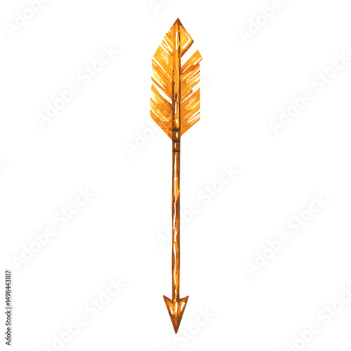Stylish Arrow with a Hand Drawn Feel in Warm Amber Isolated on Transparent Background