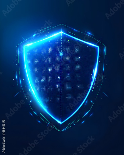 Digital shield concept illustration cybersecurity theme abstract design blue background futuristic viewpoint technology focus