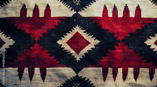 Blank wishcard Native American blanket patterns bold red and black no text culturally respectful and Adobe Stock compliant