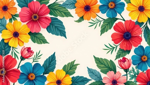 Bold, vibrant floral pattern, ideal for summer event flyers , marketing, leaves, bold
