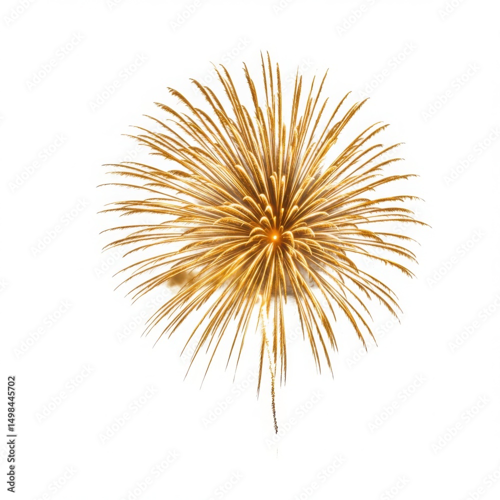 Fototapeta premium Isolated golden firework explosion on a white background in a studio shot