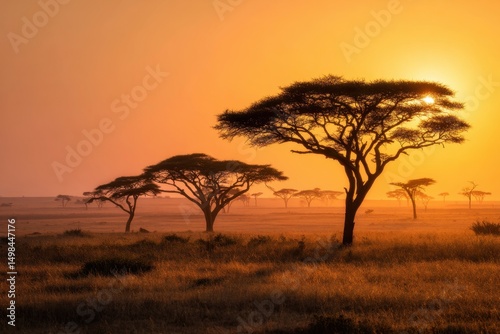 Wallpaper Mural African savanna landscape at sunset with trees Torontodigital.ca