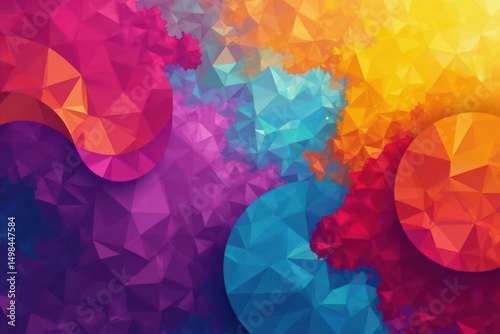 Geometric abstract shapes, vibrant colors, modern style, minimal, colors