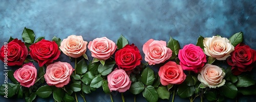 Roses on blue; love, romance