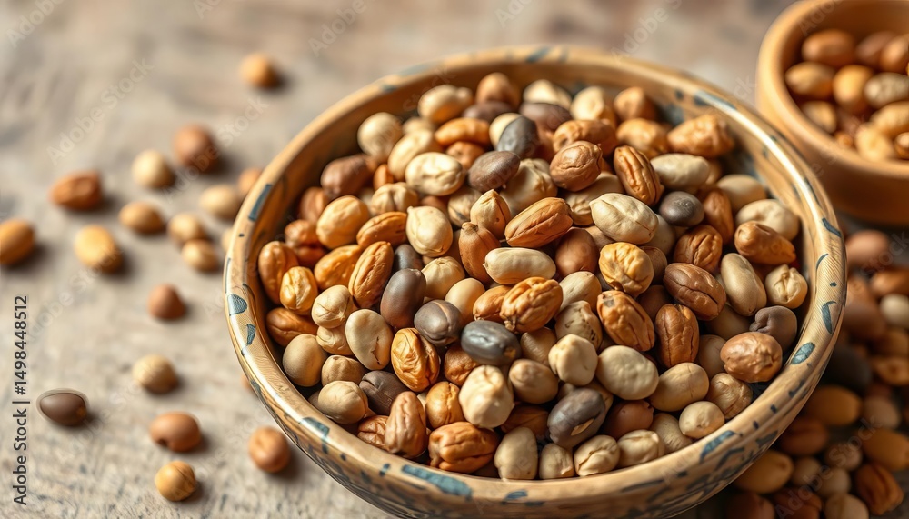 Organic nuts & seeds in a bowl, clean background, vitality, healthy snack Organic nuts & seeds in a bowl, clean background, vitality, healthy snack