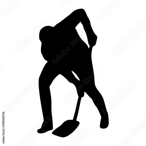 Silhouette of a Man Shoveling