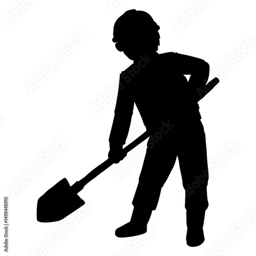 Silhouette of a Man Shoveling